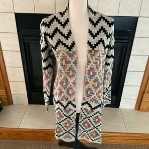 Debut, Open Southwestern Design Long Cardigan, Multi-Color, Women’s Sz S